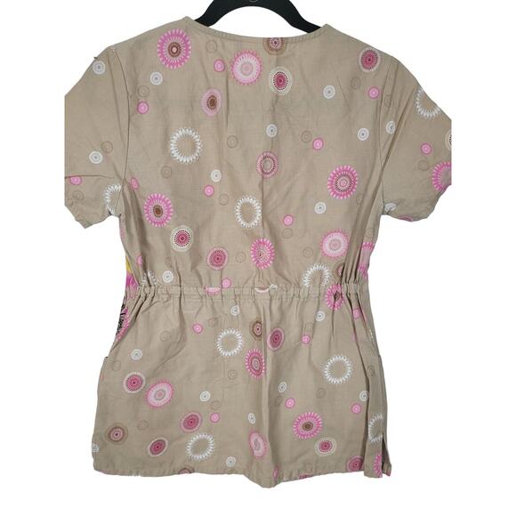 Runway By Cherokee Medical Scrub Top XS Womens Multicolor Short Sleeve V Neck - Picture 5 of 5